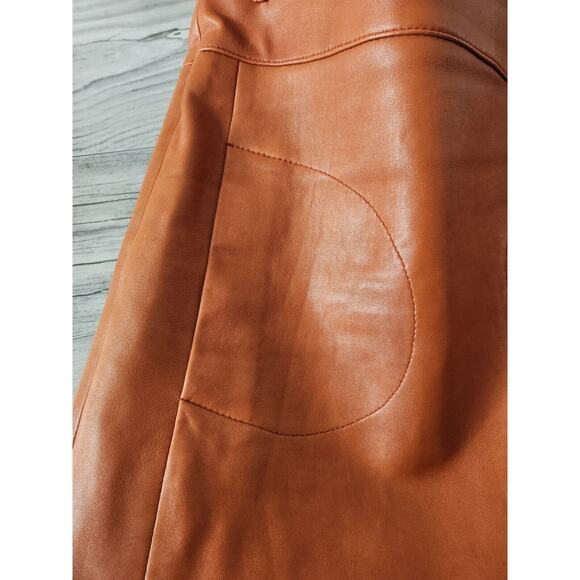 ba & sh 100% Lamb Leather Miniskirt in Cognac Size 1 / US Small MSRP $475 - Picture 2 of 6